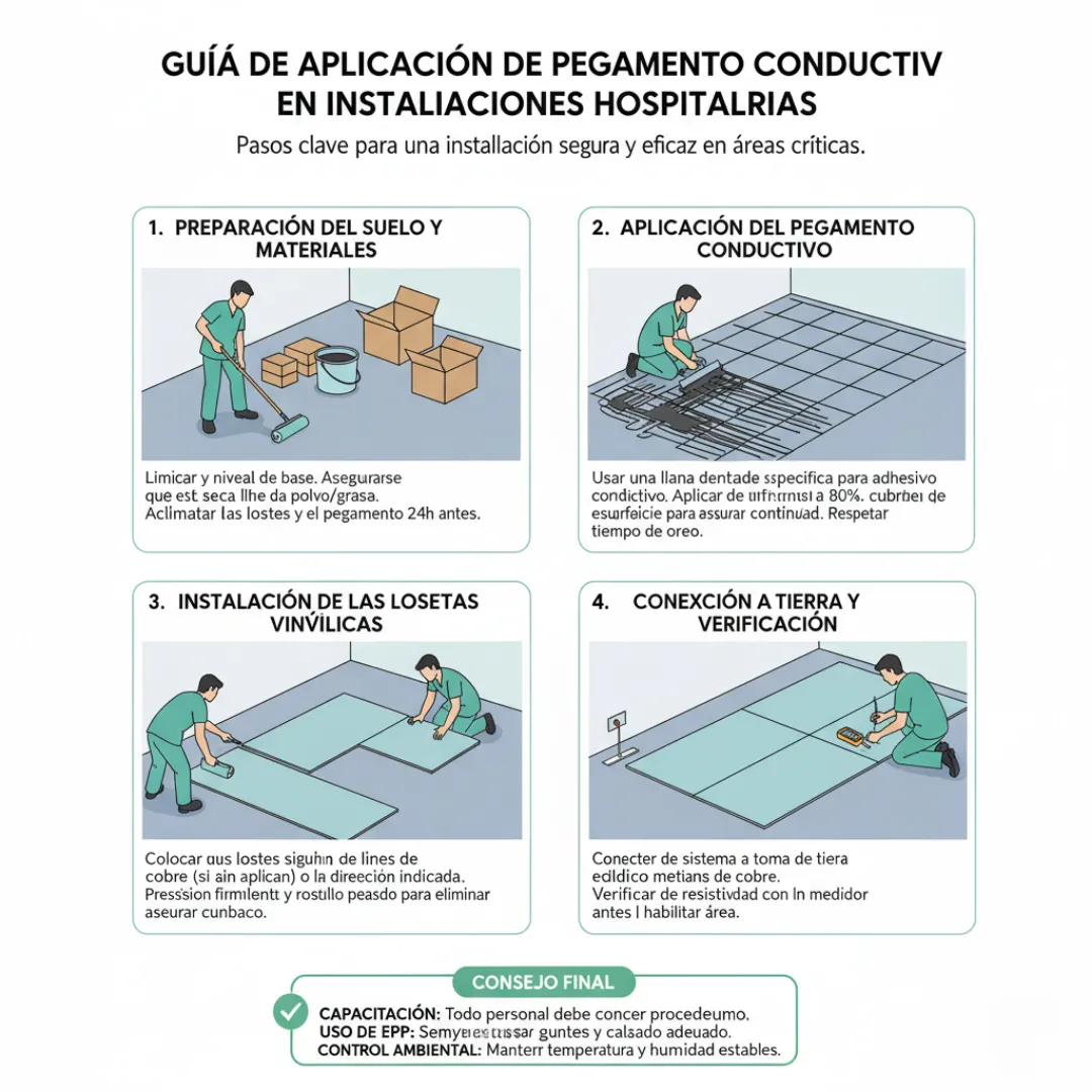 Guía para aplicar pegamento conductivo en instalaciones hospitalarias